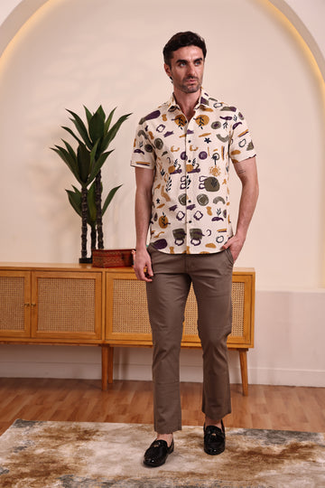 Men's Yellow Abstract Print Short Sleeve Shirt.