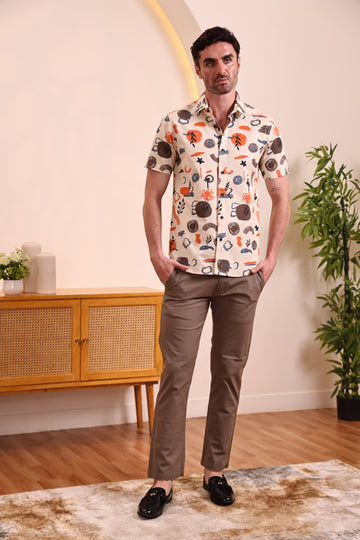 Men's  Orange Abstract Print Short Sleeve Shirt.