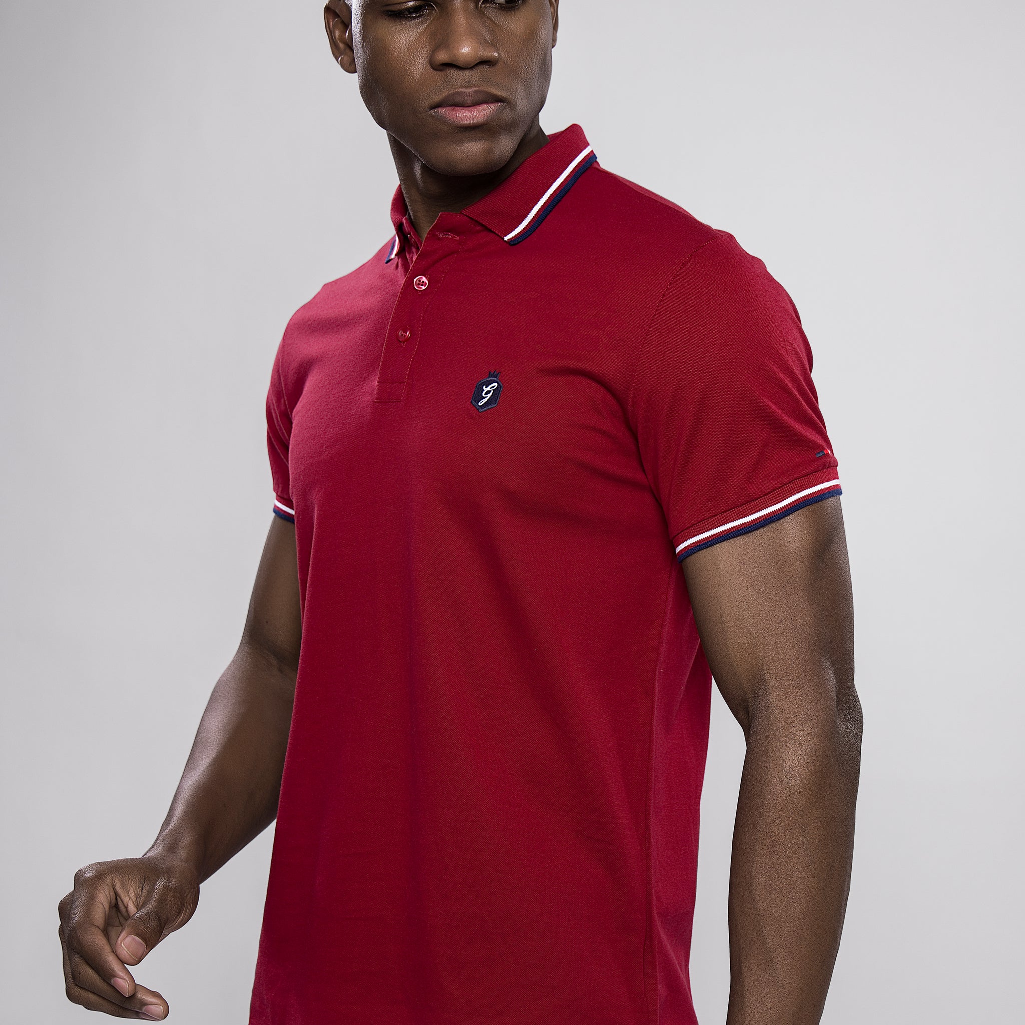 Men’s Solid Maroon Polo T-Shirt with Contrast Collar & Sleeve Tipping