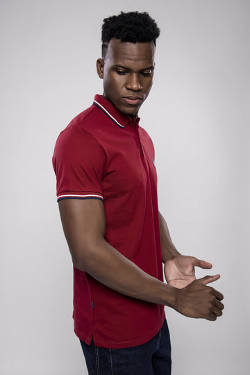 Men’s Solid Maroon Polo T-Shirt with Contrast Collar & Sleeve Tipping