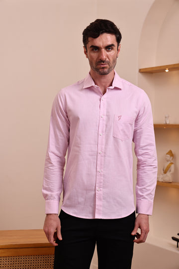 Men’s Cotton Pink  Slim Fit Check Shirt – Casual & Formal Wear