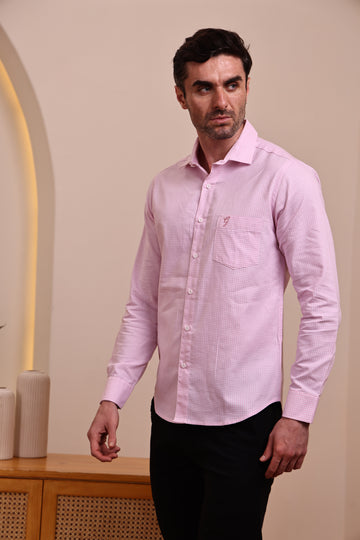 Men’s Cotton Pink  Slim Fit Check Shirt – Casual & Formal Wear