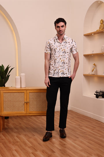 Men's White Floral Print Casual Shirt Slim fit