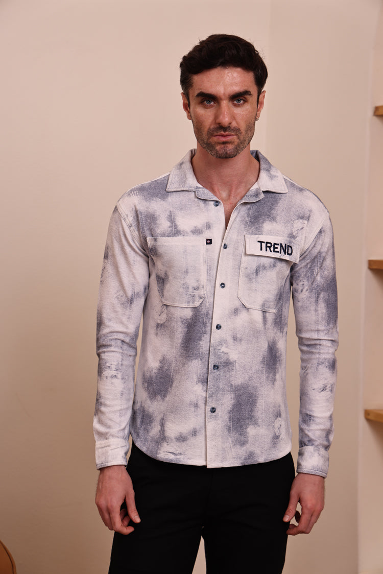 Men’s Stylish Casual Shacket Shirt – Navyblue  & White Washed Pattern