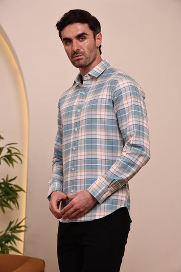 Men’s green Cotton Check Shirt Casual Shirt – Full Sleeve
