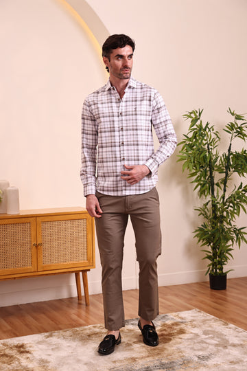 Men’s Cotton White & Grey Check Casual Shirt – Full Sleeve