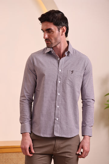 Men’s Cotton Brown Slim Fit Check Shirt – Casual & Formal Wear