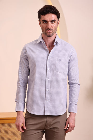 Men’s Cotton Blue Slim Fit Checked Shirt – Casual & Formal Wear