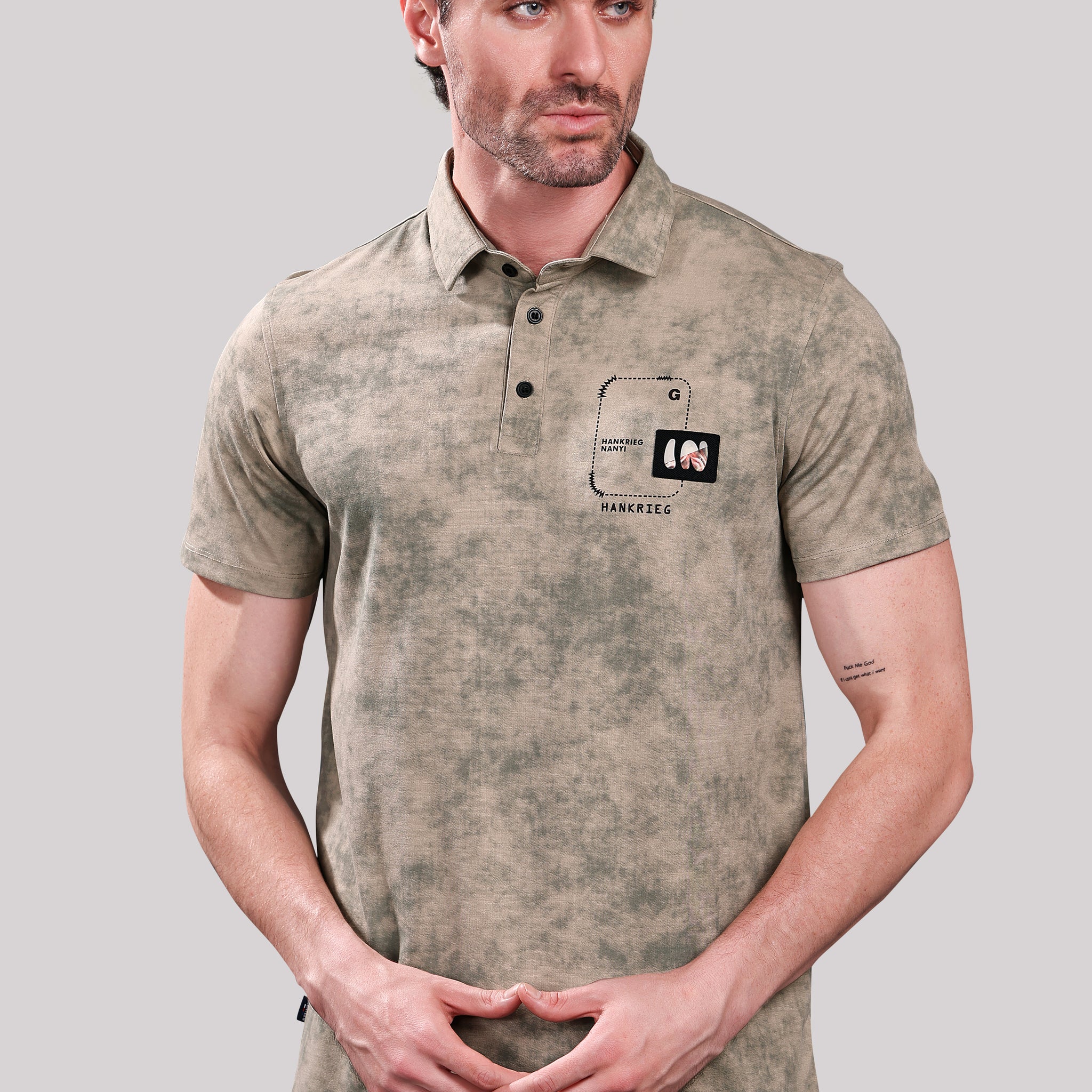 Men’s Olive Green Polo T-Shirt – Casual Wear with Chest Patch Design