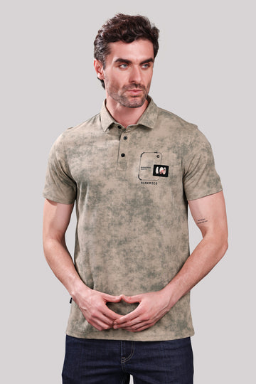 Men’s Olive Green Polo T-Shirt – Casual Wear with Chest Patch Design