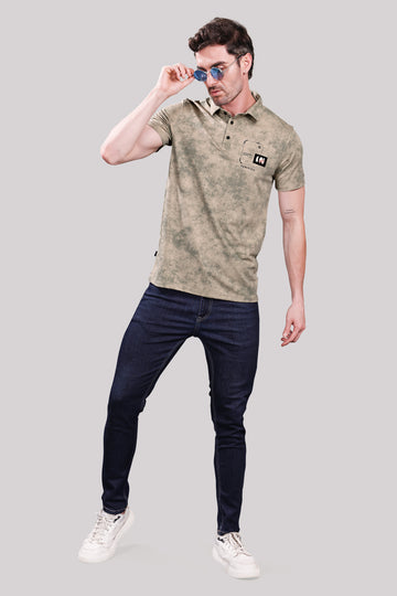 Men’s Olive Green Polo T-Shirt – Casual Wear with Chest Patch Design