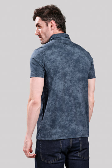 Men’s Navy Blue Polo T-Shirt – Casual Wear with Stylish Chest Patch Print